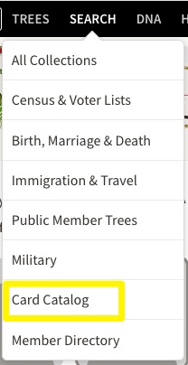 Search the Ancestry Card Catalog