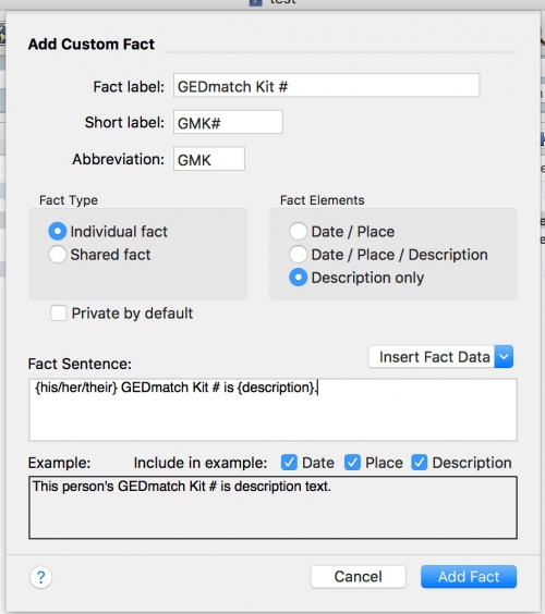  I had added a GEDmatch Kit # fact to keep up with the kit numbers for my confirmed matches on GEDmatch.com, and I realized from the conversation that not everyone knows how to add custom Family Tree Maker facts. In this post, I will guide you through the process of adding a custom fact to Family Tree Maker.