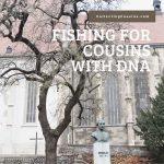 Image of church in Bratislava in background with tree in foreground and text Fishing for Cousins with DNA CollectingCousins.com