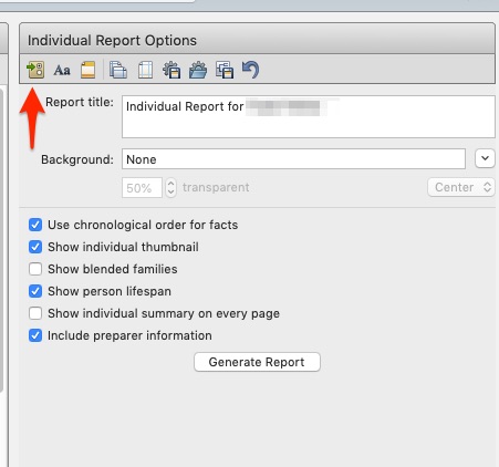 screenshot of individual report options