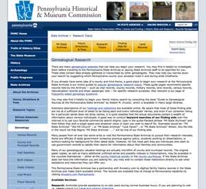 Genealogy records at the Pennsylvania State Archives