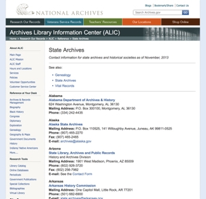 State Archives Listing